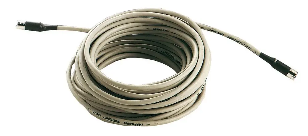 Remeha Bus-Verbindungskabel, aufgewickelt, mit Abdeckungen an beiden Enden, in neutraler Farbe. Ideal für elektrische Verbindungen in modernen Heizsystemen.
